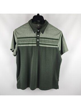 01.Algo Shirt Mens Large Multi Green Stripes Performance  S/S Polo